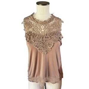 Racheal Y2K Lace High Collar  Beige Tank Top Sz S